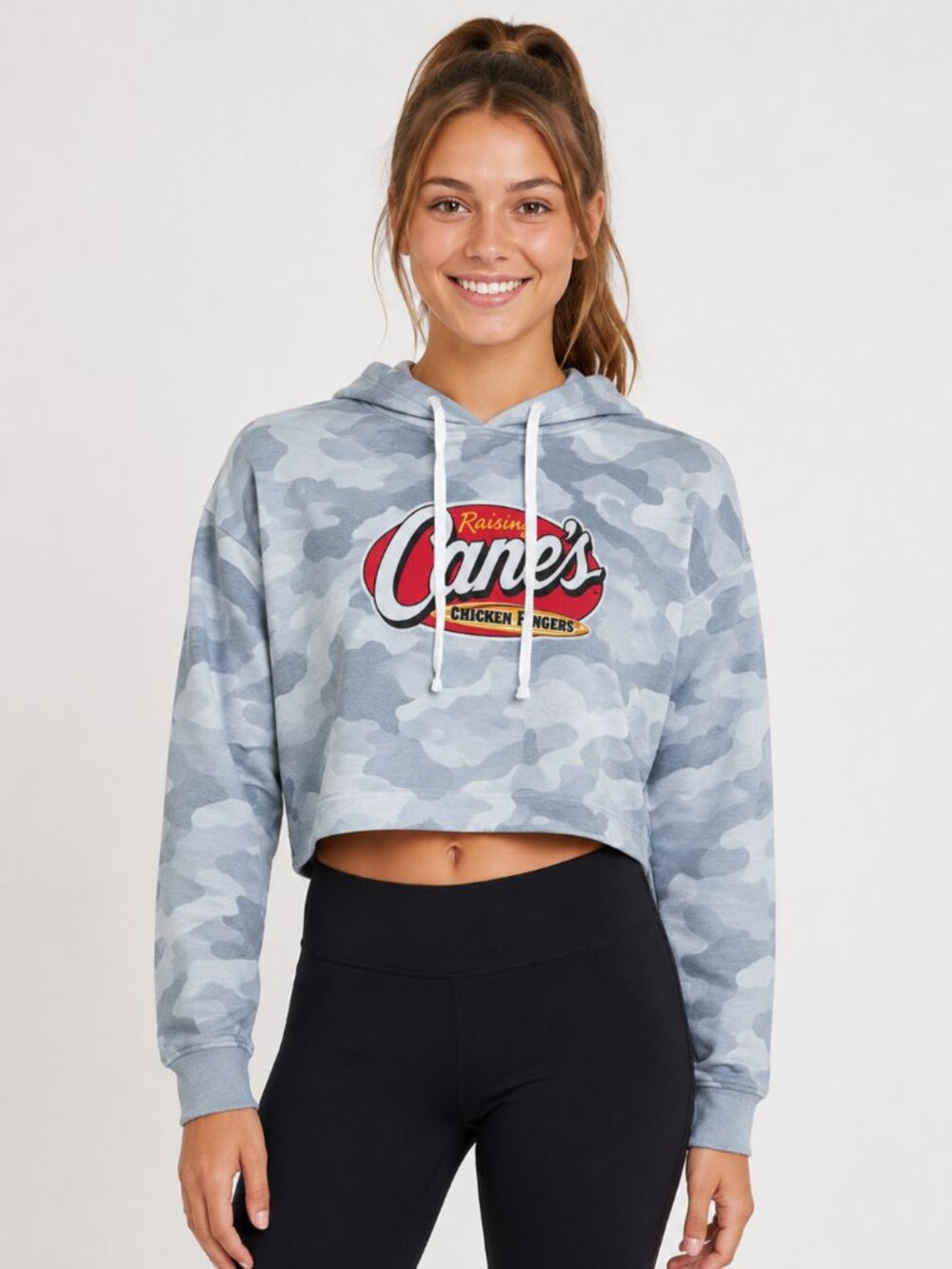 Raising Cane's Cropped Camo Hoodie Gray Size Small Sweatshirt Women's